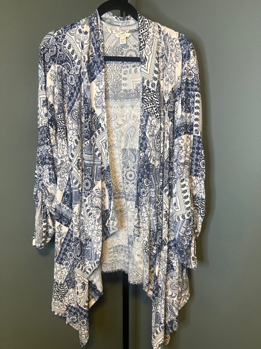 Cato Navy and White Patterned Open-Front Cardigan